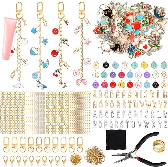 SUTROMA 501pcs Lip Gloss Keychain Making Kit with Charms | Include 138 Charms, 10 Keychain Clips, 40 Extender Chains, Jewelry Plier Included, DIY Jewelry Making Supplies, Bag Charm Kit
