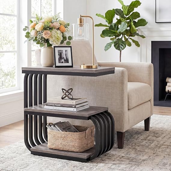 Tribesigns Small Narrow End Table with Storage Shelves
