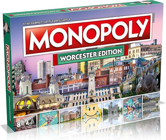 Monopoly Board Game Worcester Edition: 2-6 Players Family Board Games for Kids and Adults, Board Games for Kids 8 and up, for Kids and Adults, Ideal for Game Night