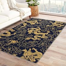 Chinese Dragon Rug, 3x4 Rug, Japanese Area Rugs for Bedroom Living Room Entryway, Asian Style Patterned Small Rug, Machine Washable Non Slip Indoor Floor Carpet & Home Decor