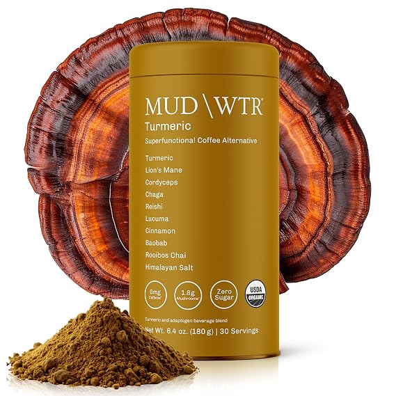 MUDWTR Turmeric Decaf Mushroom Drink, Zero Caffeine, 30 Servings