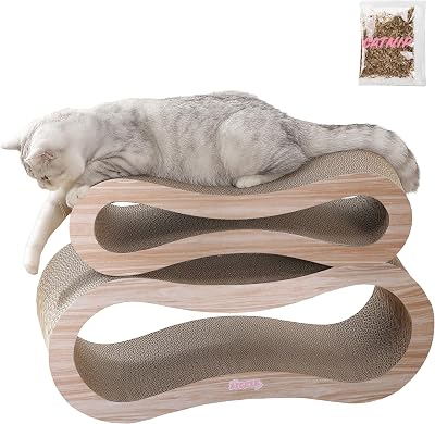 CSR1014C Suvi 26 Modern Cardboard Infinity 2-in-1 Lounge Bed Cat Scratcher with Catnip, Oak Wood