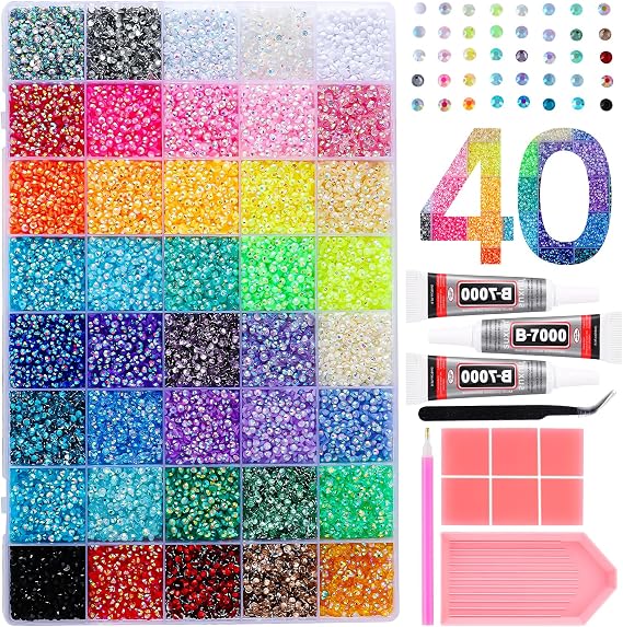 41000個 Bedazzler キット ラインストーンとツール付き 40色 3mm 樹脂製 フラットバック ラインストーン 魅惑的なキット DIY マルチカラー 魅惑的な宝石 クラフト服 カップ シューズ ネイルフェイス