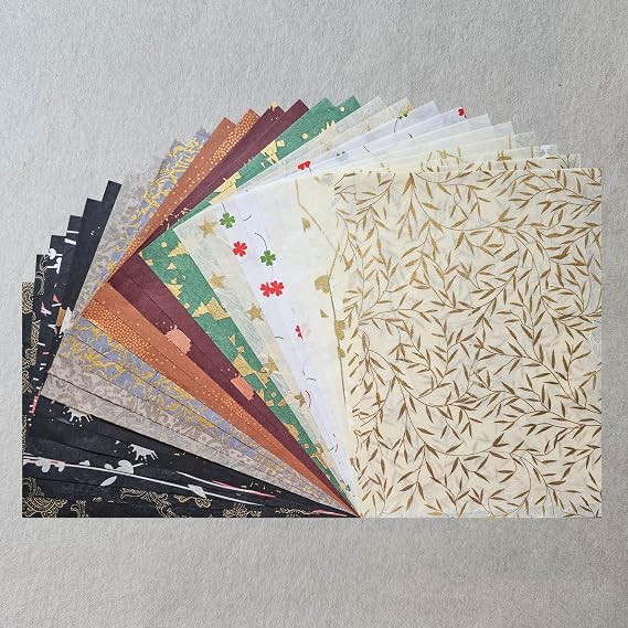 Kozo Studio - Assorted A4 Printed Mulberry Paper Set (40sheets) | Premium Decorative Paper for Scrapbooking, Card Making, Collage, Mixed Media Crafts, and DIY Projects