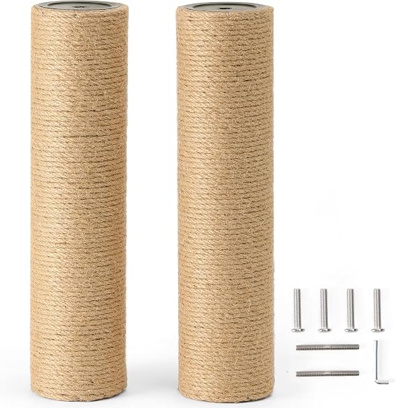FUKUMARU 2 Pack Scratching Post Replacement, 3.5 X 14.5 Inch Natural Jute Rope Scratching Post Refill with M8 Screws