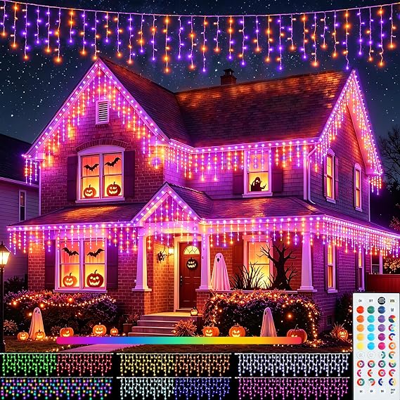 35 Colors Icicle Lights for Outside, 29FT Icicle Christmas Lights | Outdoor Roof Christmas Lights with Remote, Color Changing LED Hanging String Lights for Roof Window Halloween Decorations