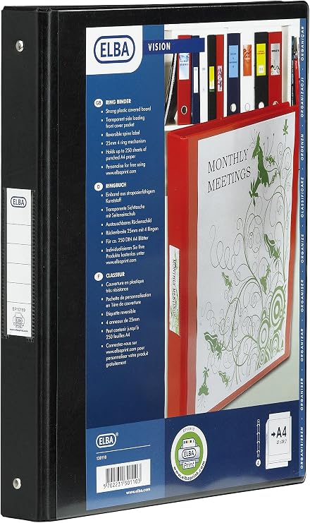 Elba 25mm A4 Bantex Vision 2 Ring Binder - Black