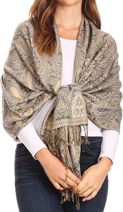 Sakkas Kalin Long Wide Paisley Design Woven Pashmina Shawl Scarf Wrap Stole