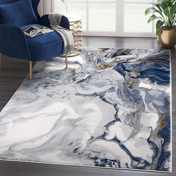 Abani Rugs Abstract Design 7'9" x 10'2" (8'x10') Bedroom Rug - Grey, Brown & Blue Modern Multi-Dimensional Washable Area Rug