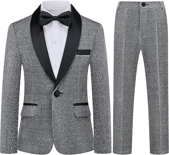 Boys Tuxedo Suit Slim Fit 3 Piece Velvet Tux Blazer Jacket Pants Bow Tie Toddler Kids Wedding Formal Outfit Set