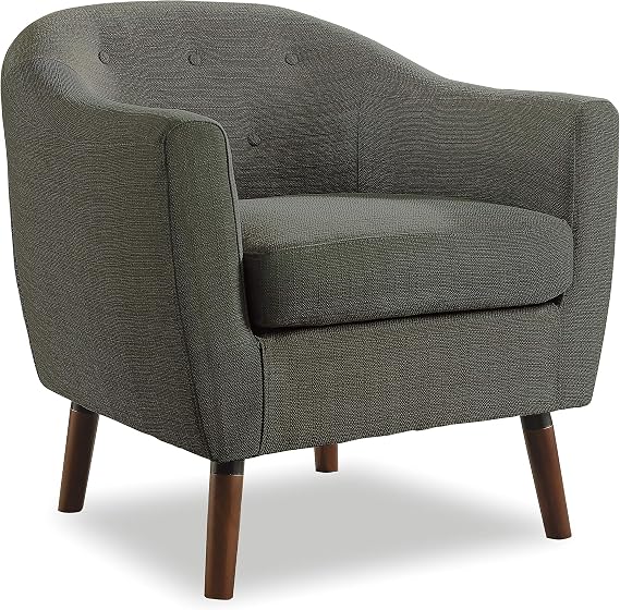 Homelegance Lucille Modern Accent Chair, Upholstered Reading Chair with Button-Tufted Back, Sloped Arms, Removable Seat Cushion Cover and Espresso Wood Legs, for Living Room, Bedroom or Office, Gray