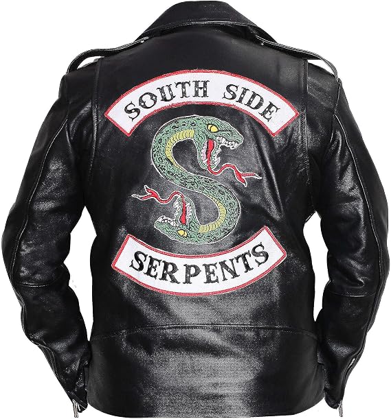 Men's Snake Gang S Logo Snake Patch Jughead Jones Cole Sprouse Black Real Leather Jacket