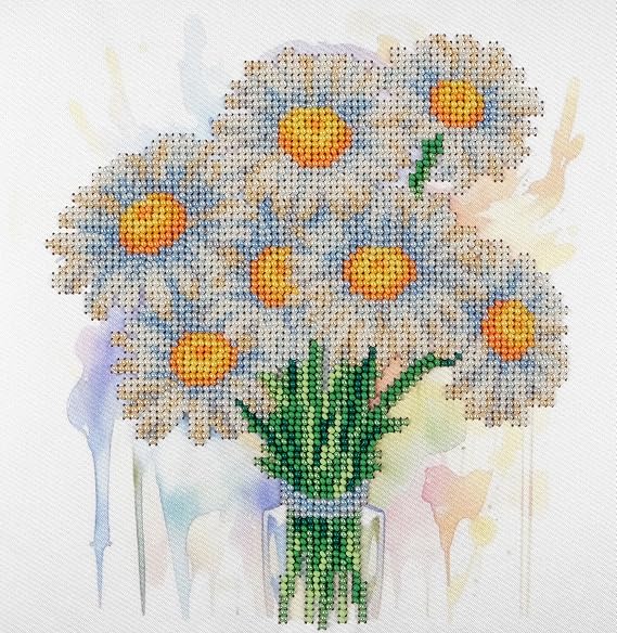 AllAboutEmbroideryUA Bead Embroidery Kit Chamomiles DA-2117 Beaded Cross Stitch Flower Beadwork